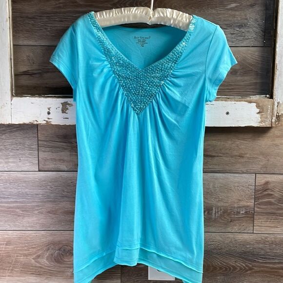 Bay Studio Ladies Sequined Top , Size Petite Medium, Blue - Picture 3 of 8